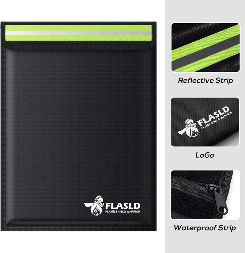 FLASLD Fireproof Document & Money Bags, Large Fireproof & Water Resistant Bag, Fireproof Folder Safe Bag for Cash, Valuables & Passport, with Silicone Coating & Zipper Closure (Document Bag-15x11”) - Image 3